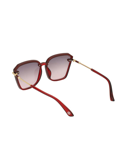 Red And Gold Toned Oversized With Uv Protected Lens Sunglass For Women