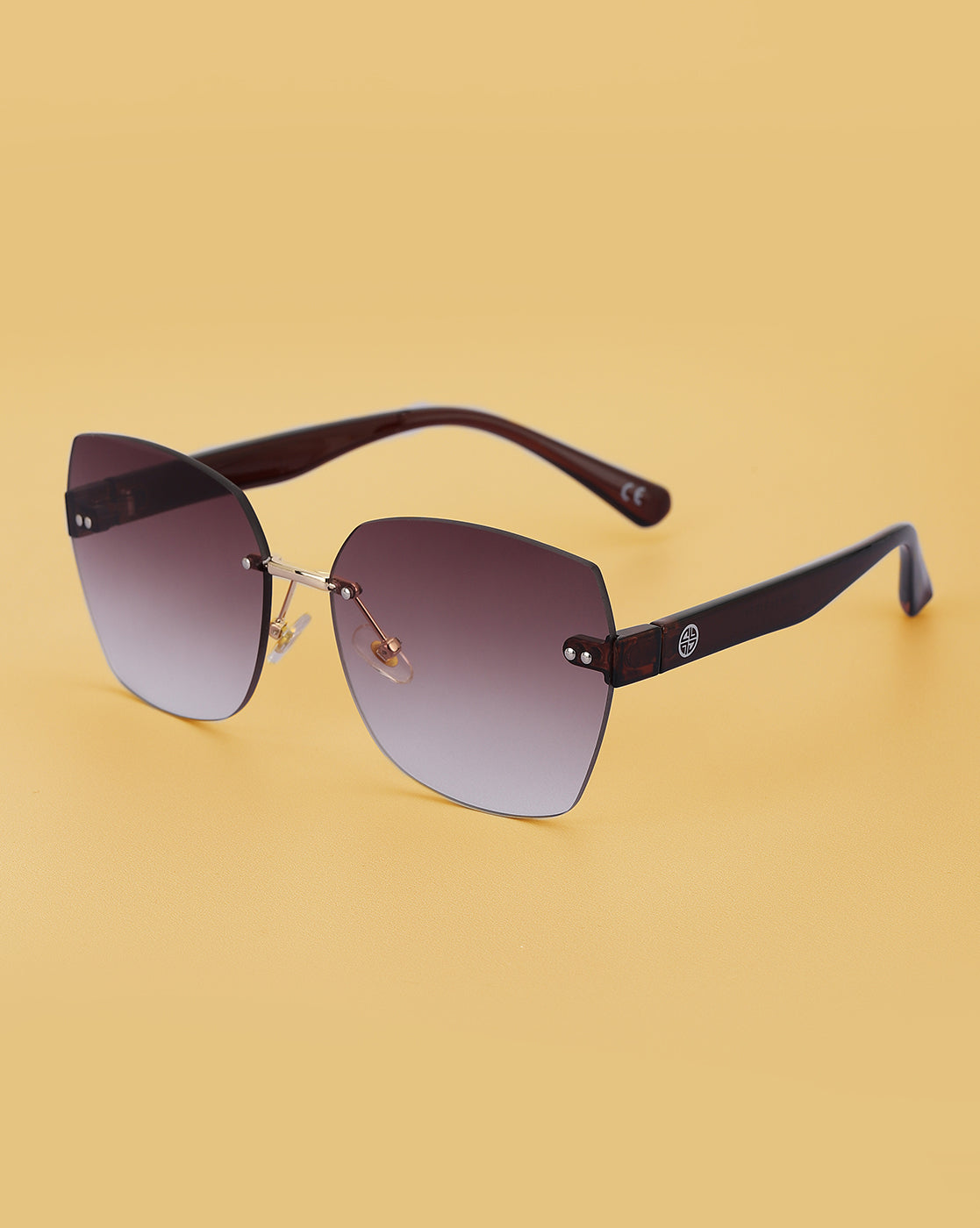 Gold With Brown Toned Oversized Women Rimless Sunglass With Uv Protected Lens