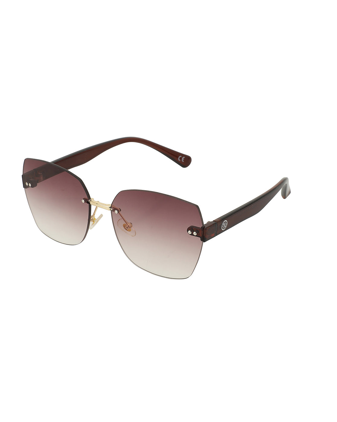 Gold With Brown Toned Oversized Women Rimless Sunglass With Uv Protected Lens