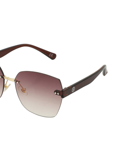 Gold With Brown Toned Oversized Women Rimless Sunglass With Uv Protected Lens