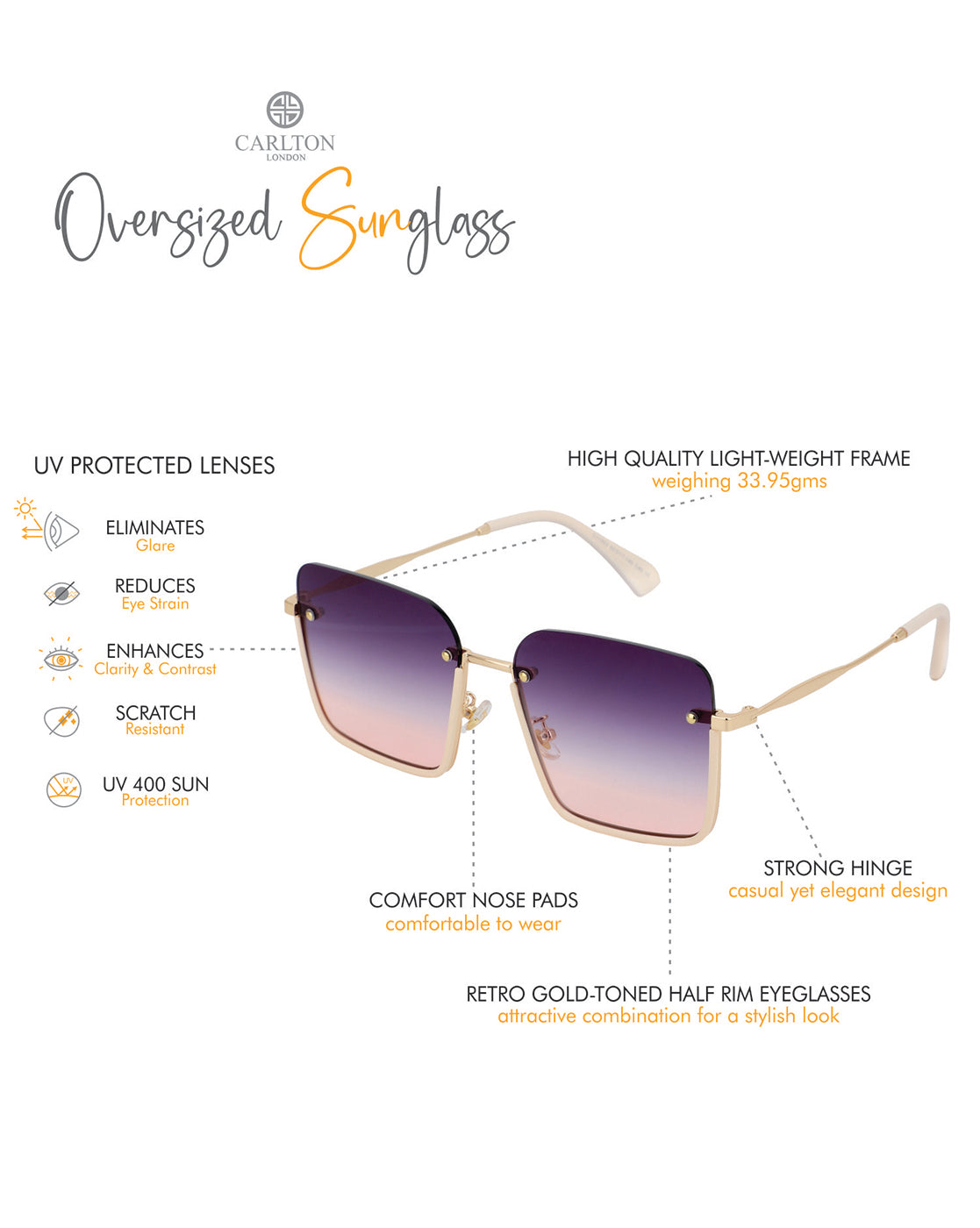 Premium Gold Toned &amp; UV Protected Lens Oversized Sunglass for women