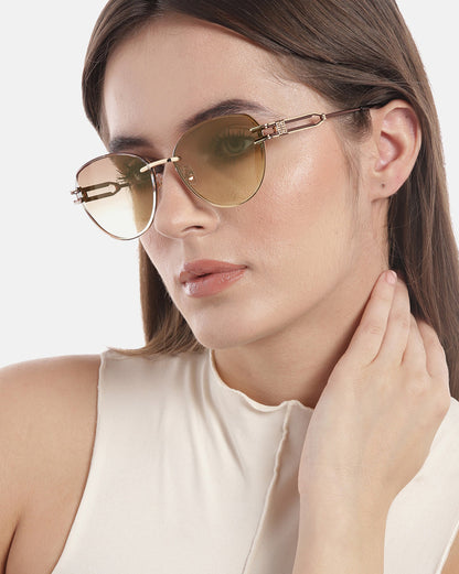 Premium Gold with Brown Toned &amp; UV Protected Lens Cat Eye Sunglass for women