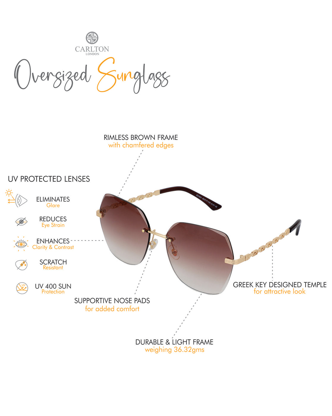 Premium Gold with Brown Toned &amp; UV Protected Lens Oversized Sunglass for women