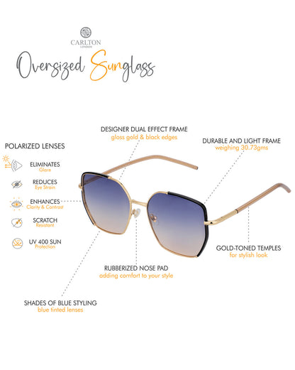 Premium Gold with Black Toned &amp; Polarised Lens Oversized Sunglass for Women