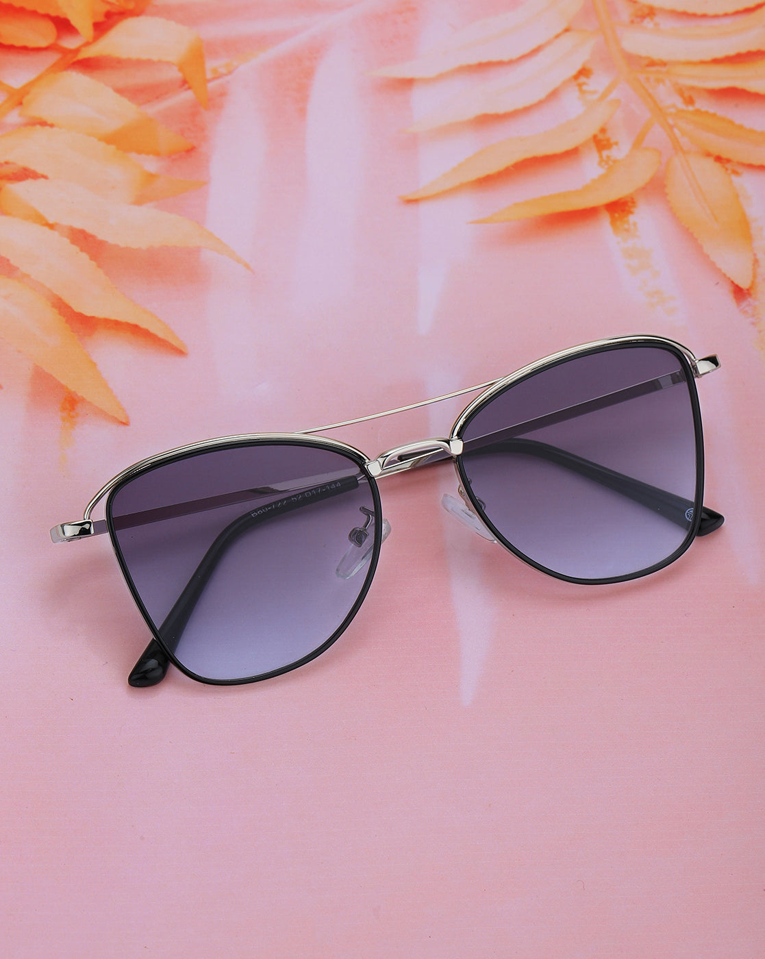 Silver &amp; Black Toned UV Protected Lens Butterfly Sunglass for women