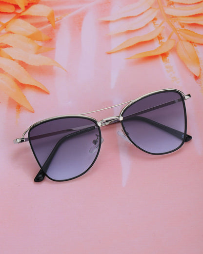 Silver &amp; Black Toned UV Protected Lens Butterfly Sunglass for women