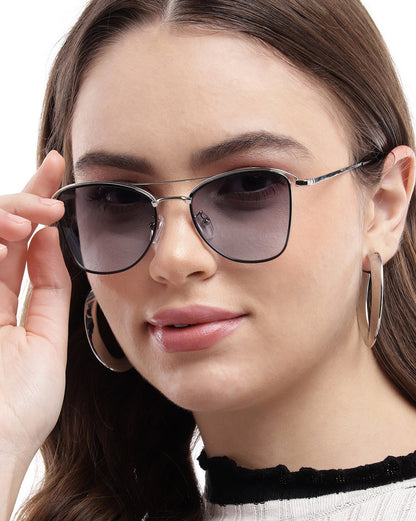 Silver &amp; Black Toned UV Protected Lens Butterfly Sunglass for women