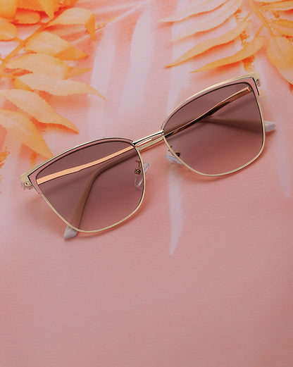 Gold &amp; Pink Toned with UV Protected Lens Cateye Sunglass for women