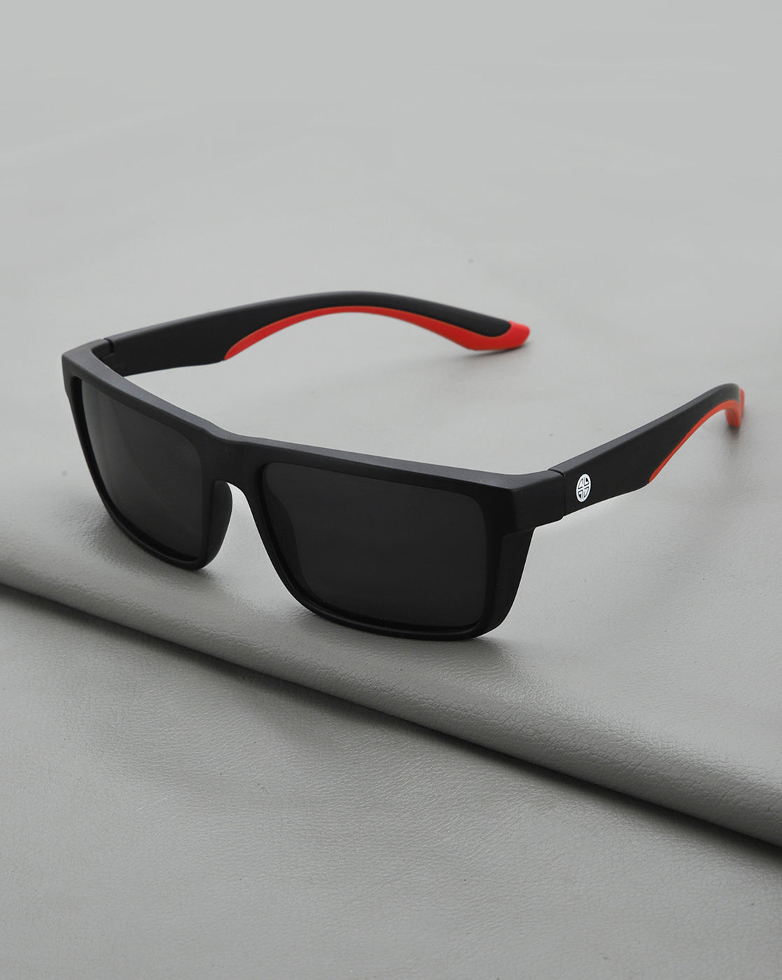 Men Black and Red Toned with Black Polarised Lens Square Sunglass