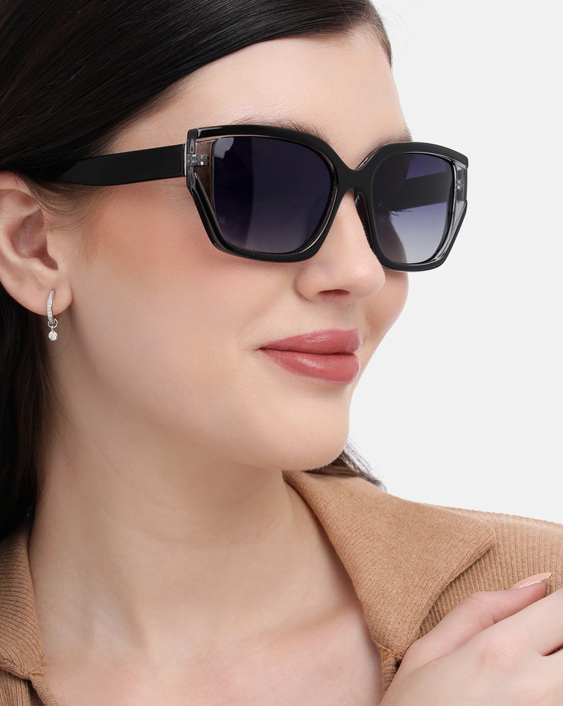 Black Toned with Blue Polarised Lens Oversized Sunglass for women