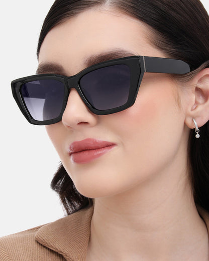 Black Toned with Blue Polarised Lens Rectangle Sunglass for women