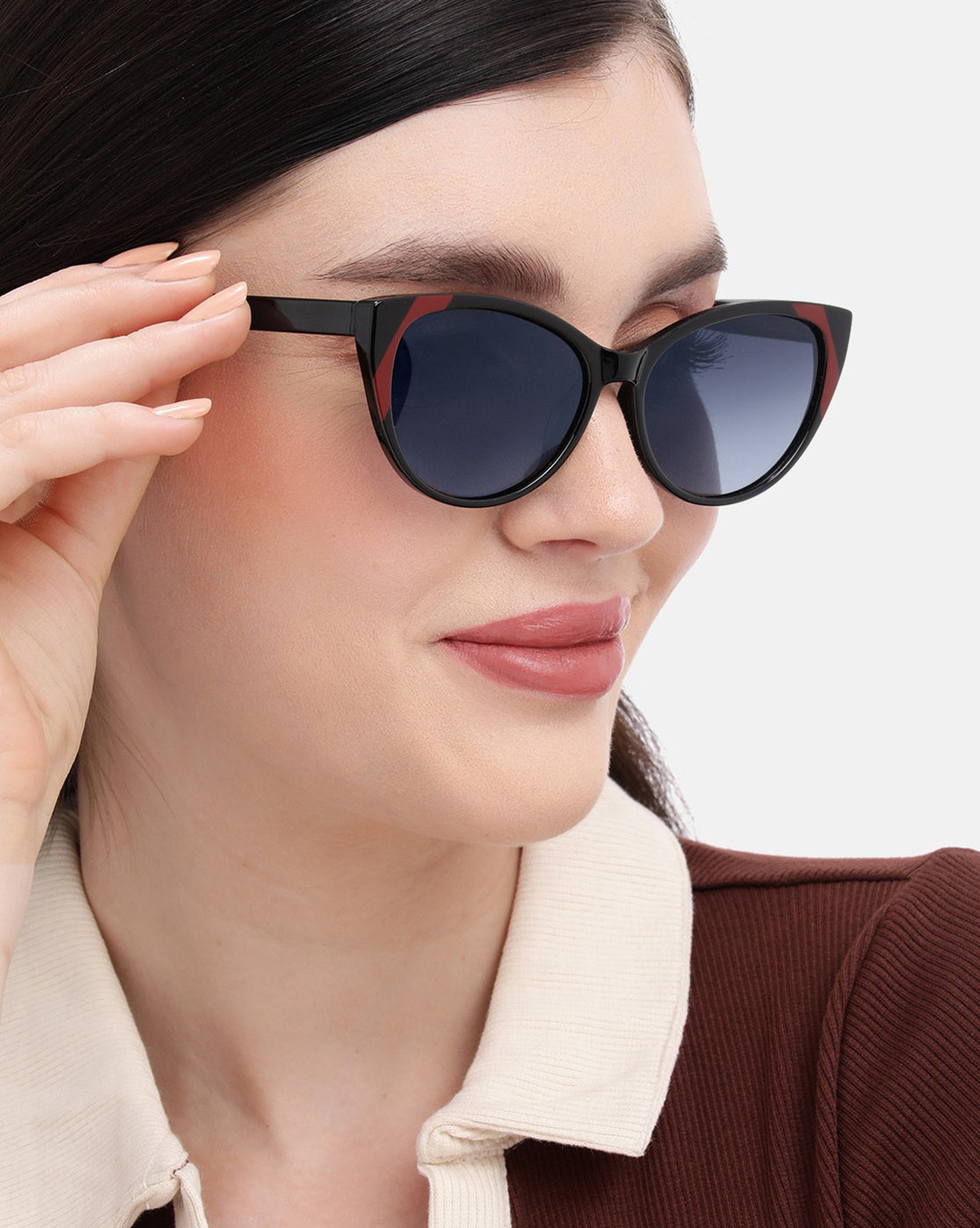 Black and Red Toned with Polarised Lens Cat Eye Sunglass for women