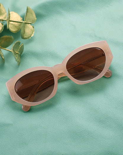 Beige Toned with UV Protected Lens Oval Sunglasses for women