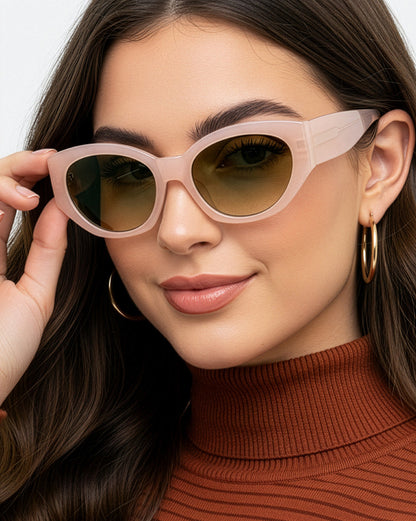 Beige Toned with UV Protected Lens Oval Sunglasses for women