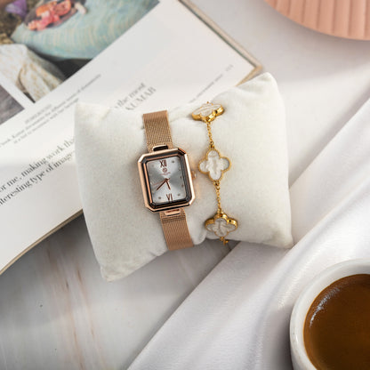 Women Gift Set Of 2 White Dial Watch + 1  Bracelets CLPLG090