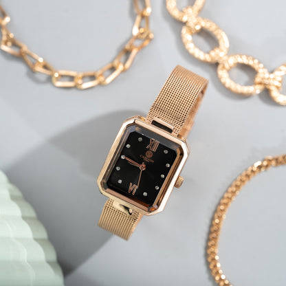 Women Gift set Of 4 Black Dial Watch + 3  Bracelets CLPLG078