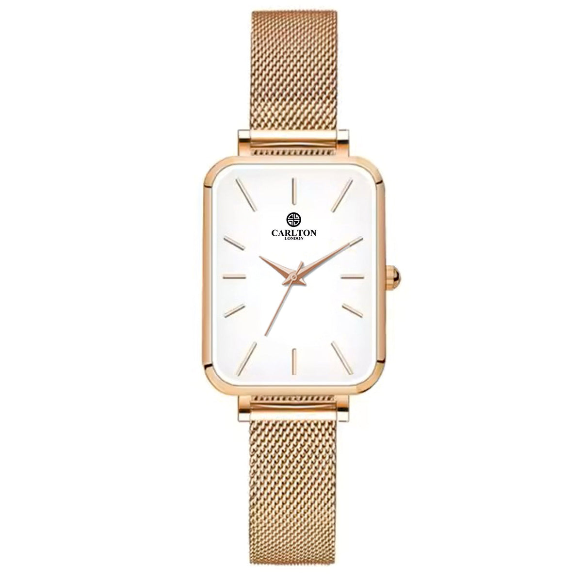 Carlton London Diana Women’s Watch Gift Set with Scarf, White Rectangular Dial, Rose Gold Stainless Steel Bracelet - CLPLG103
