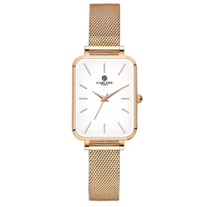 Carlton London Diana Women’s Watch Gift Set with Scarf, White Rectangular Dial, Rose Gold Stainless Steel Bracelet - CLPLG103