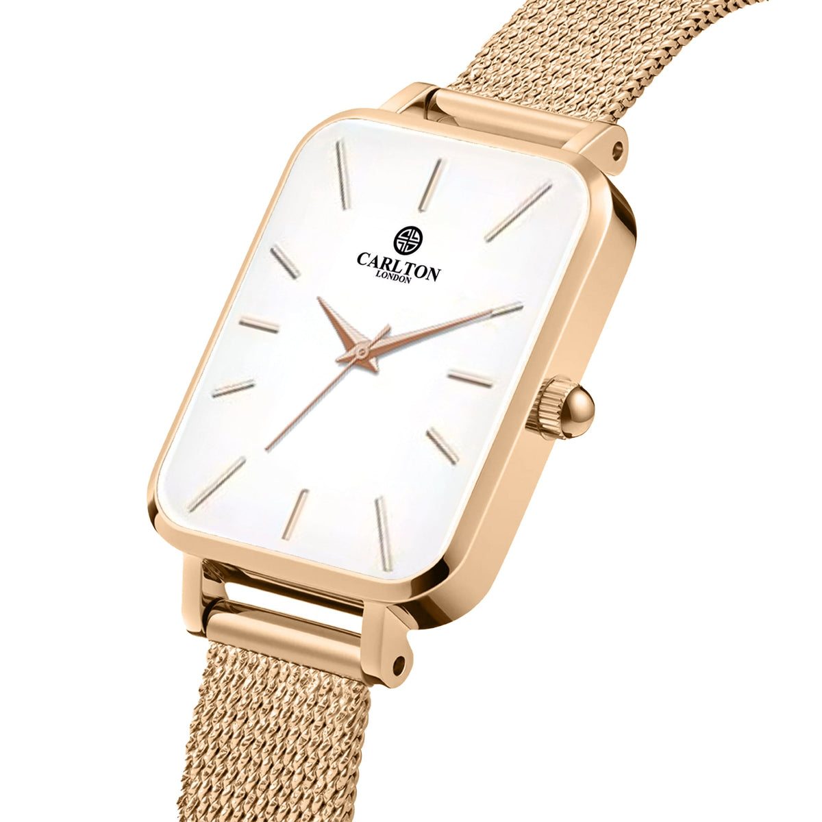 Carlton London Diana Women’s Watch Gift Set with Scarf, White Rectangular Dial, Rose Gold Stainless Steel Bracelet - CLPLG103