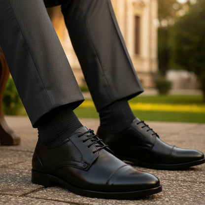 Carlton London Textured Cap-Toe Derby Leather Shoes for Men