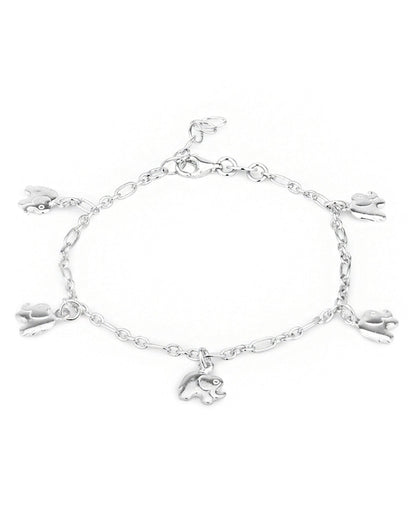 Carlton London 925 Sterling Silver Rhodium Plated Elephant Charm Bracelet