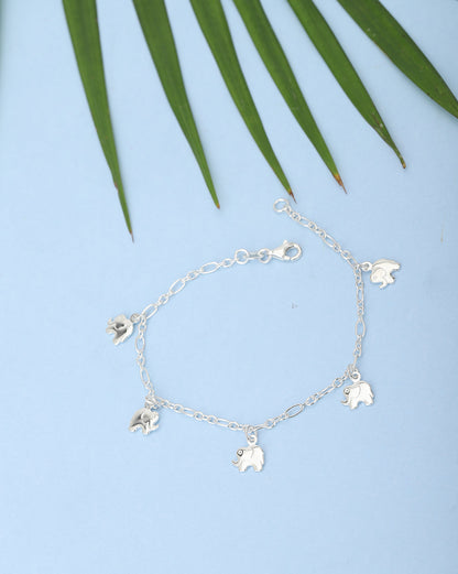 Carlton London 925 Sterling Silver Rhodium Plated Elephant Charm Bracelet