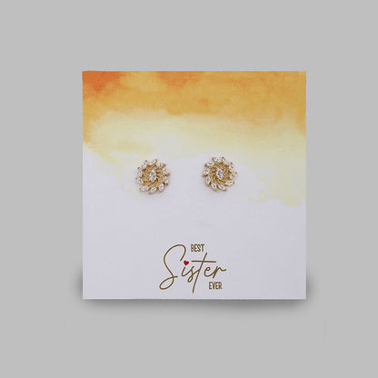 Carlton London Gold Toned Cz Studded Floral Stud Earring For Women