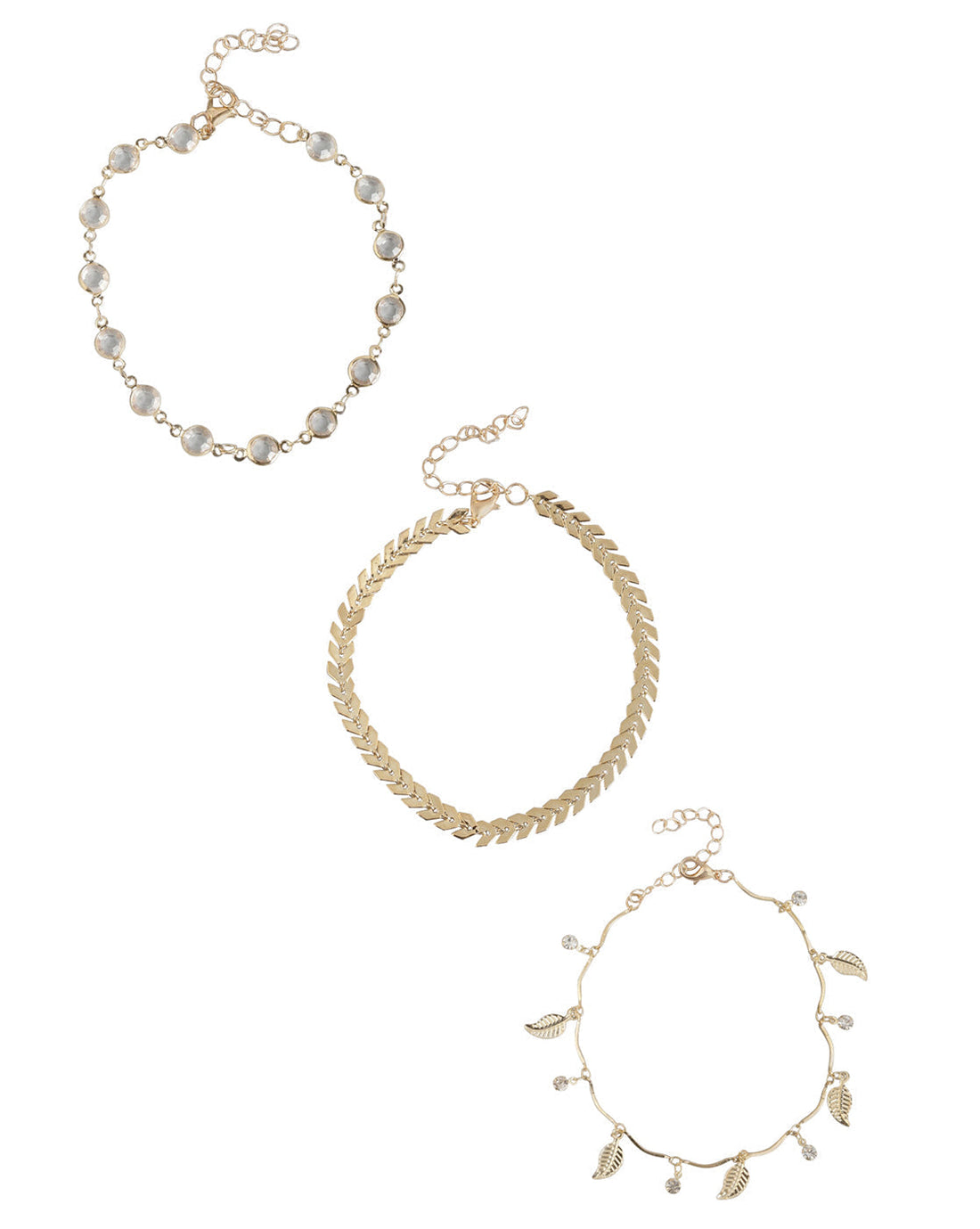 Carlton London Set Of 3 Gold Plated Multi-Layered Stackable Leaf Shape Anklet For Women