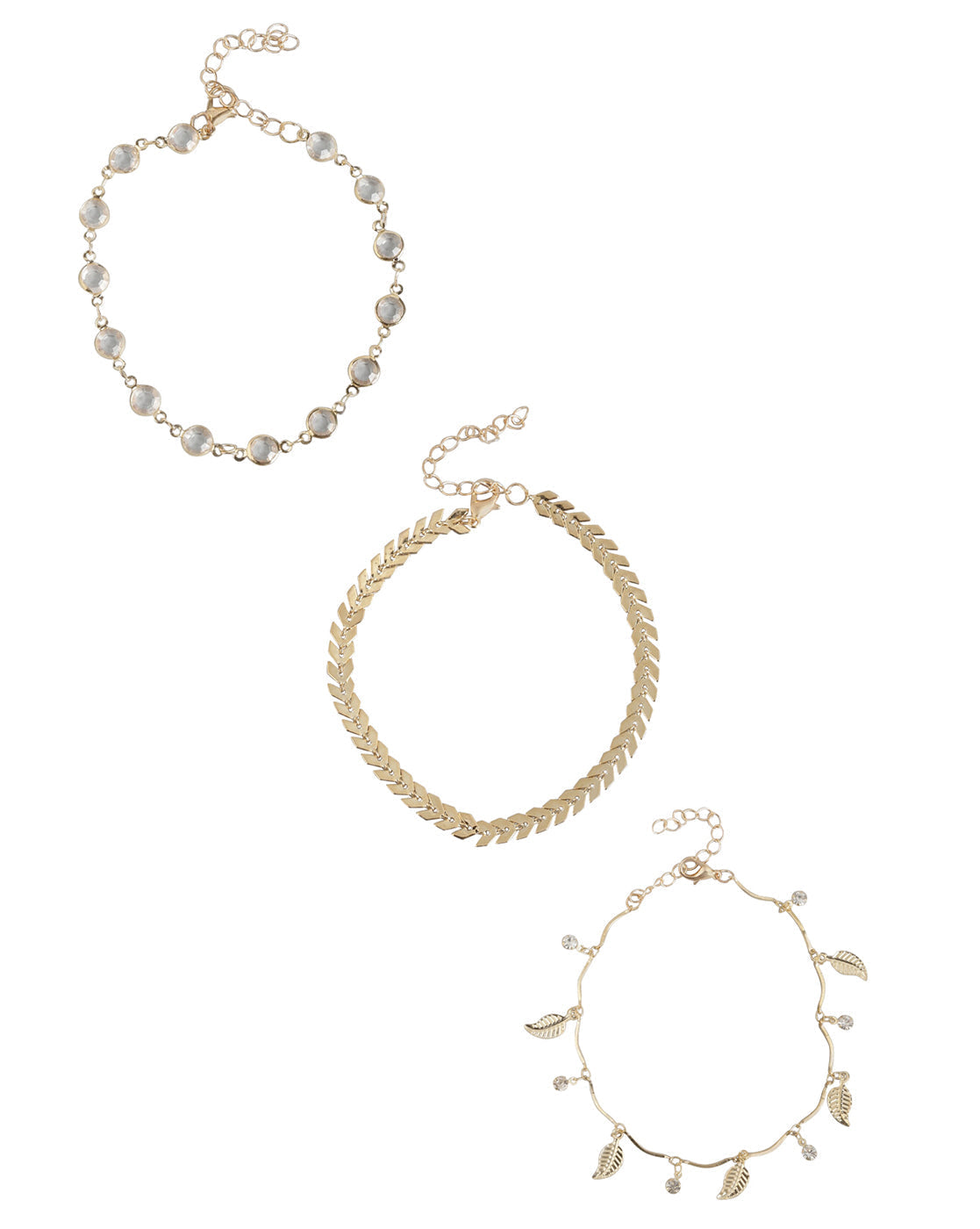 Carlton London Set Of 3 Gold Plated Multi-Layered Stackable Leaf Shape Anklet For Women