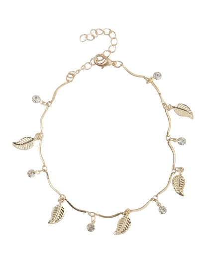 Carlton London Set Of 3 Gold Plated Multi-Layered Stackable Leaf Shape Anklet For Women