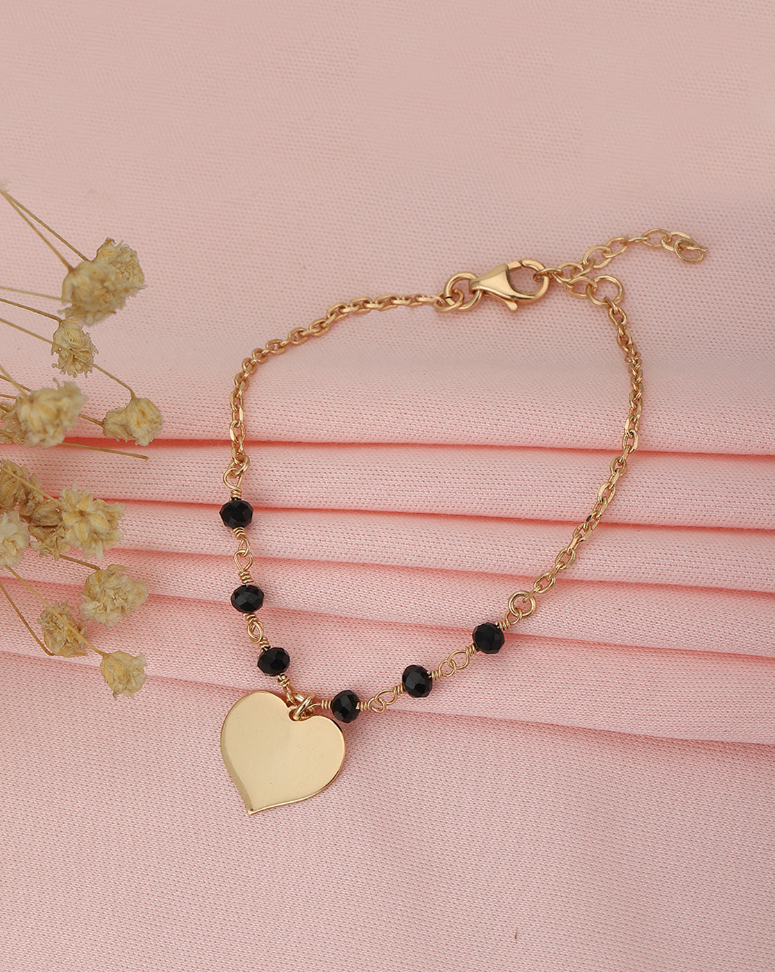 Carlton London Rose Gold Plated Heart Charm Bracelet For Women