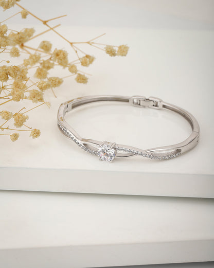 Carlton London Rhodium Plated Cz Studded Bangle Bracelet