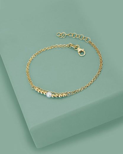 Carlton London 18Kt Gold Plated Double Layer Bracelet  With Gold Beads &amp; Pearl