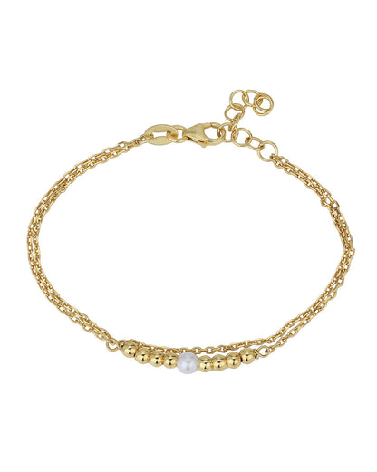 Carlton London 18Kt Gold Plated Double Layer Bracelet  With Gold Beads &amp; Pearl
