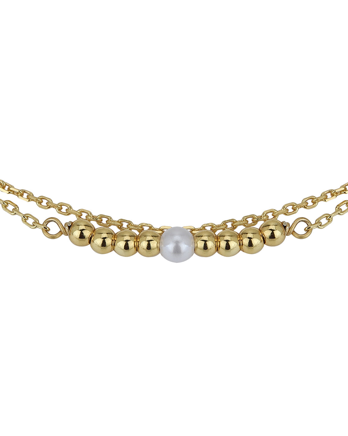 Carlton London 18Kt Gold Plated Double Layer Bracelet  With Gold Beads &amp; Pearl