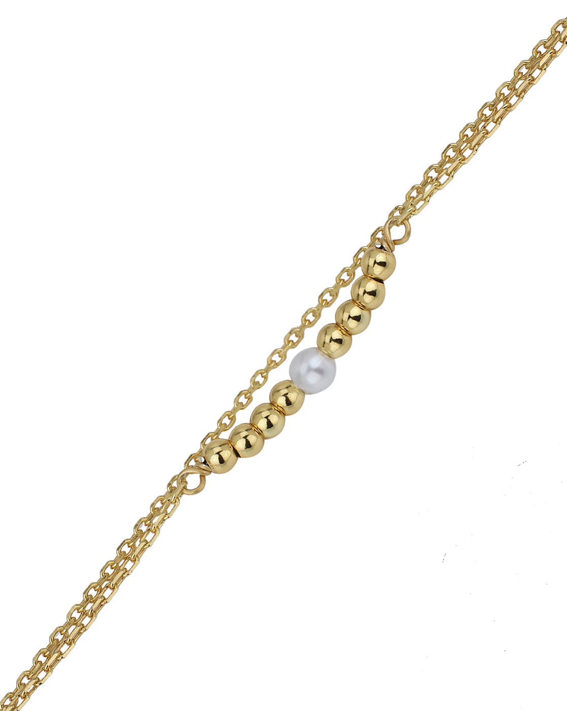 Carlton London 18Kt Gold Plated Double Layer Bracelet  With Gold Beads &amp; Pearl