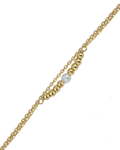 Carlton London 18Kt Gold Plated Double Layer Bracelet  With Gold Beads &amp; Pearl