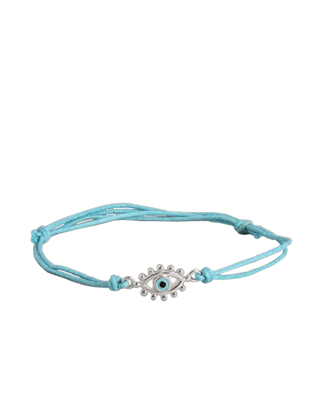Rhodium Plated With Enamel And Evil Eye Adjustable Charm Bracelet