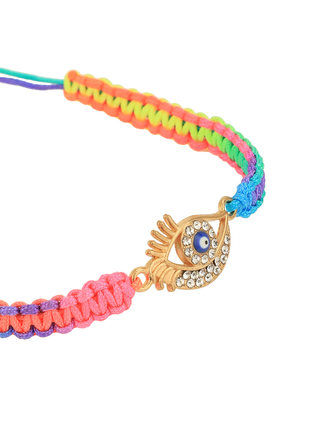 Set of 2 Gold Plated CZ Hamsa &amp; Evil Eye Adjustable Bracelet for women