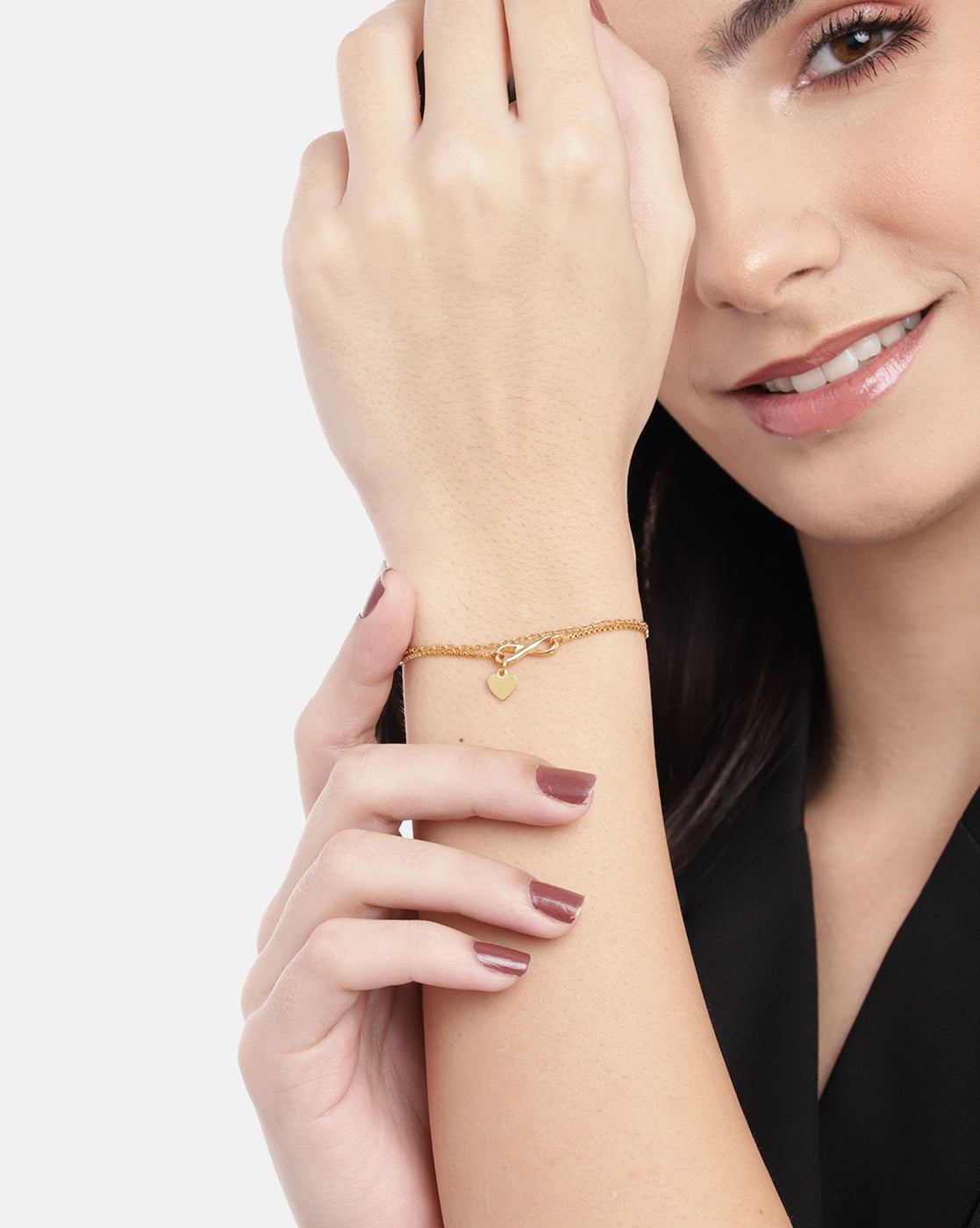 18kt Gold Plated Infinity with Heart Double Chain Charm Bracelet for women