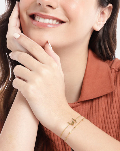 18kt Gold Plated with Butterfly Double Chain Bracelet