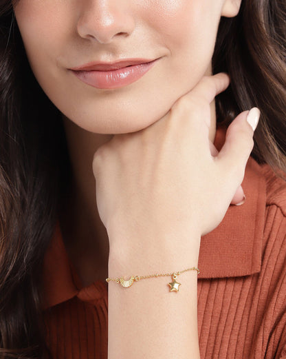 18kt Gold Plated with Moon &amp; Star Charm Bracelet