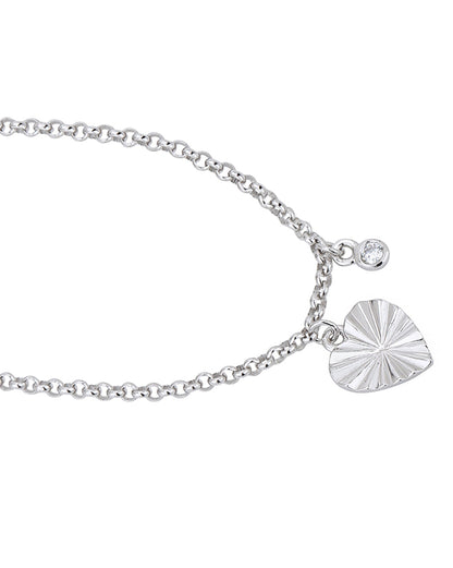 Rhodium Plated CZ Heart Charm Bracelet