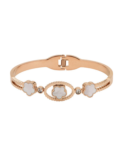 Rose Gold Plated with CZ &amp; Shell Floral Bracelet