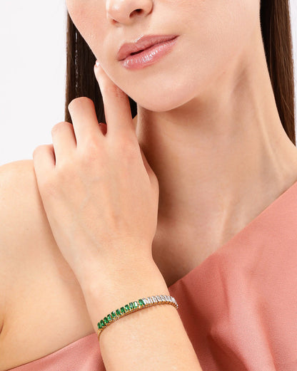 18kt Gold Plated Stainless Steel Green CZ Wraparound Bracelet