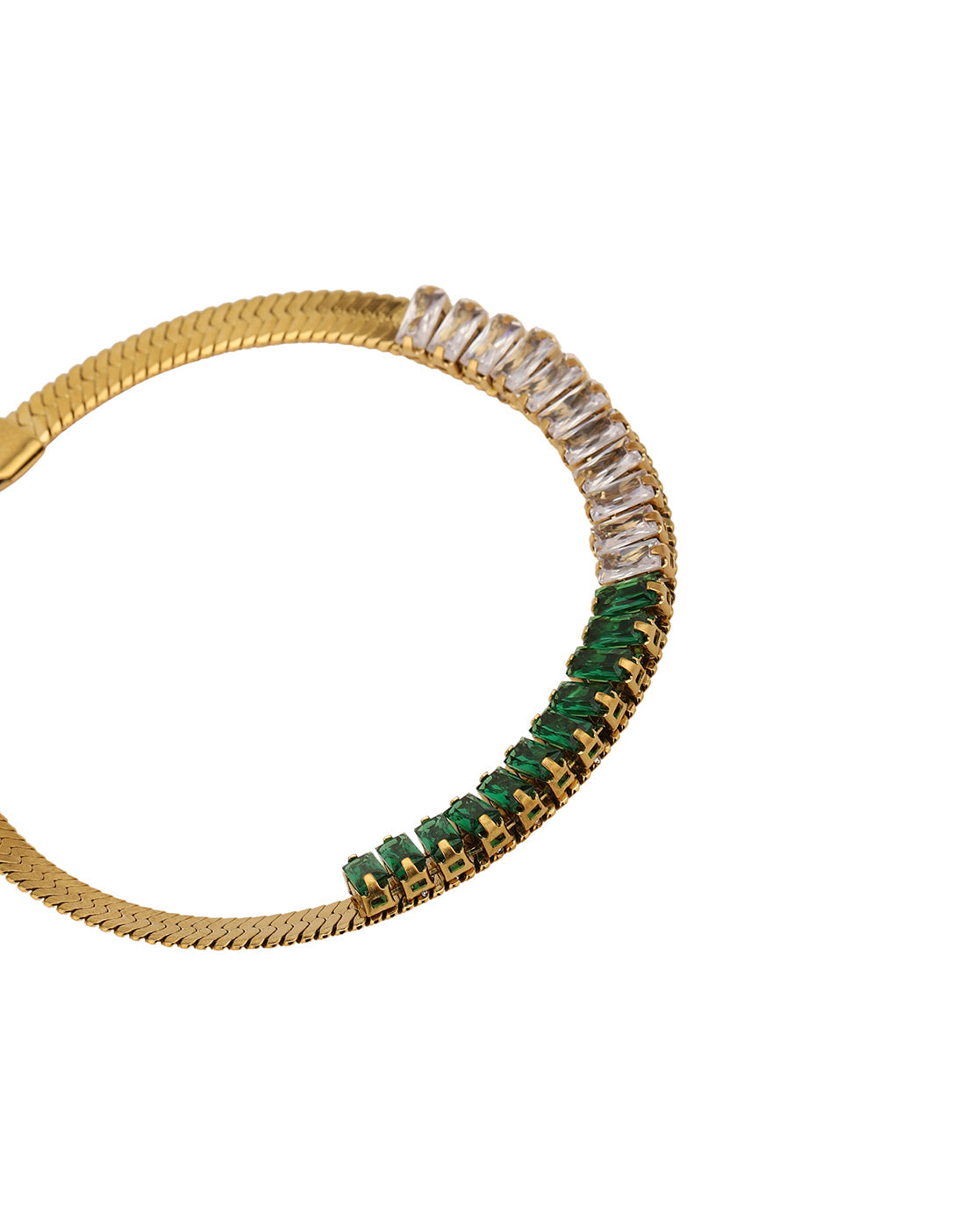 18kt Gold Plated Stainless Steel Green CZ Wraparound Bracelet