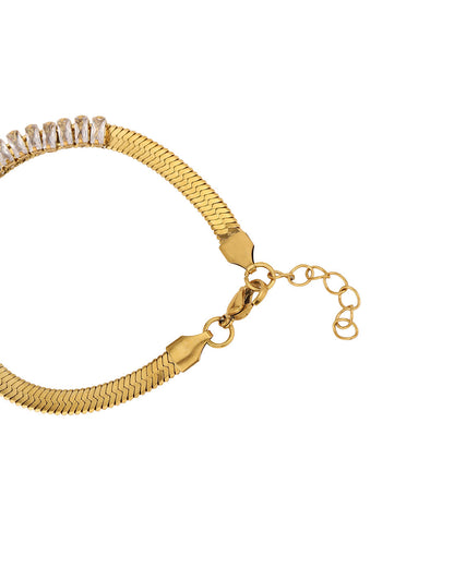 18kt Gold Plated Stainless Steel Green CZ Wraparound Bracelet