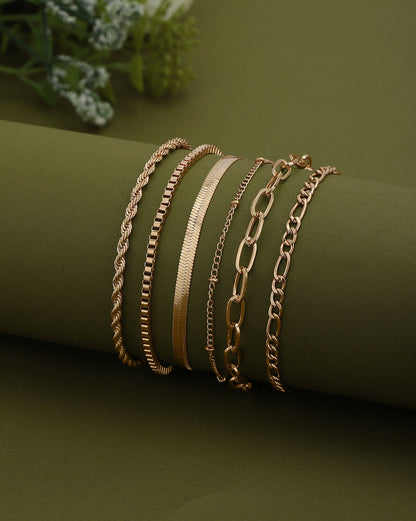 Set of 6 Rose Gold Plated Wraparound Bracelet