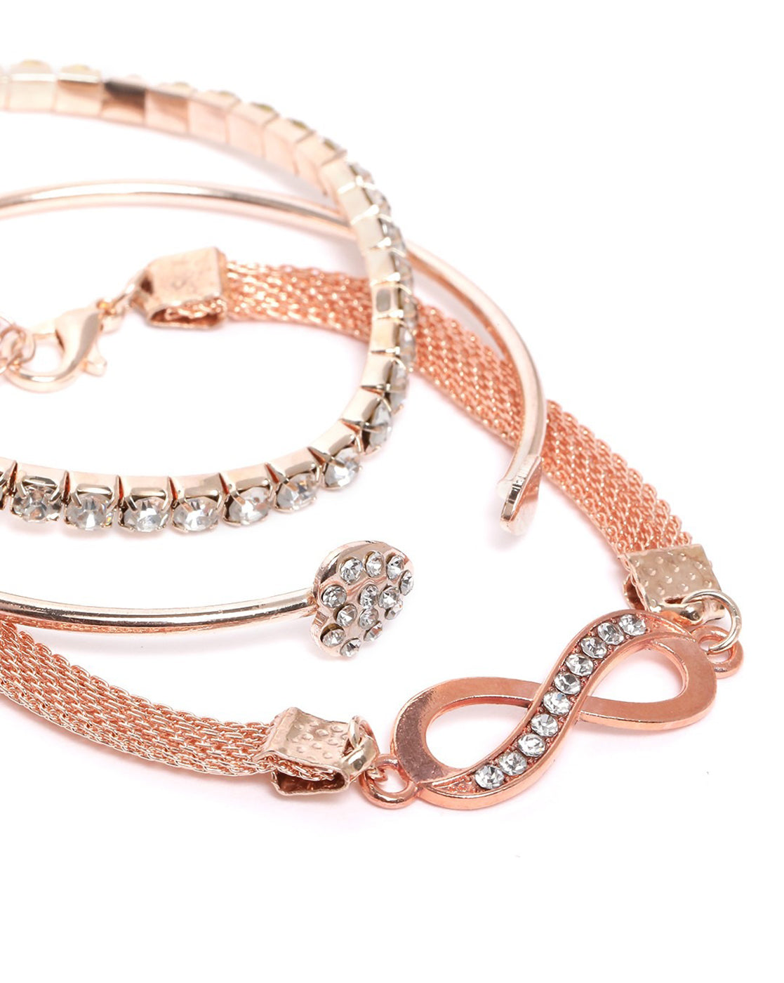 Set of 3 Rose Gold Plated CZ with Infinity Wraparound Bracelets