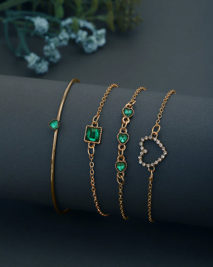 Set of 4 Rose Gold Plated CZ Heart Charm Bracelet